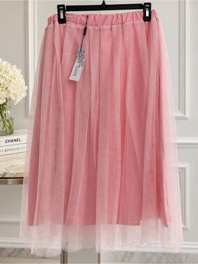 Pink Tulle Midi Skirt - Women